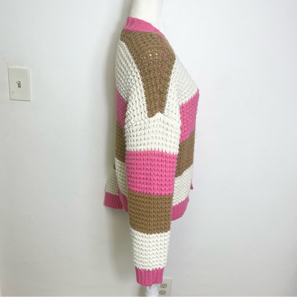 Uncharted Threads Open Front Striped Cropped Cardigan Chunky Knit Sweater Size M - Picture 7 of 10
